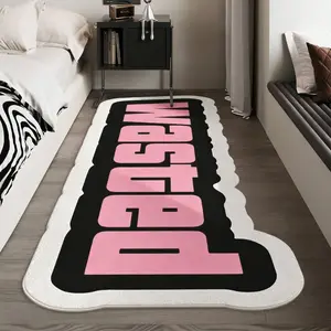 Trendy Ins Style Bedside Bay Window Carpet Pink WASTED Letter Pattern Bedroom Plush Rug Irregular Shape Living Room Decoration Sofa Carpet Fluffy Soft Dressing Table Anti Slip Carpet Creative Personality Bathroom Balcony Washable Floor Mat