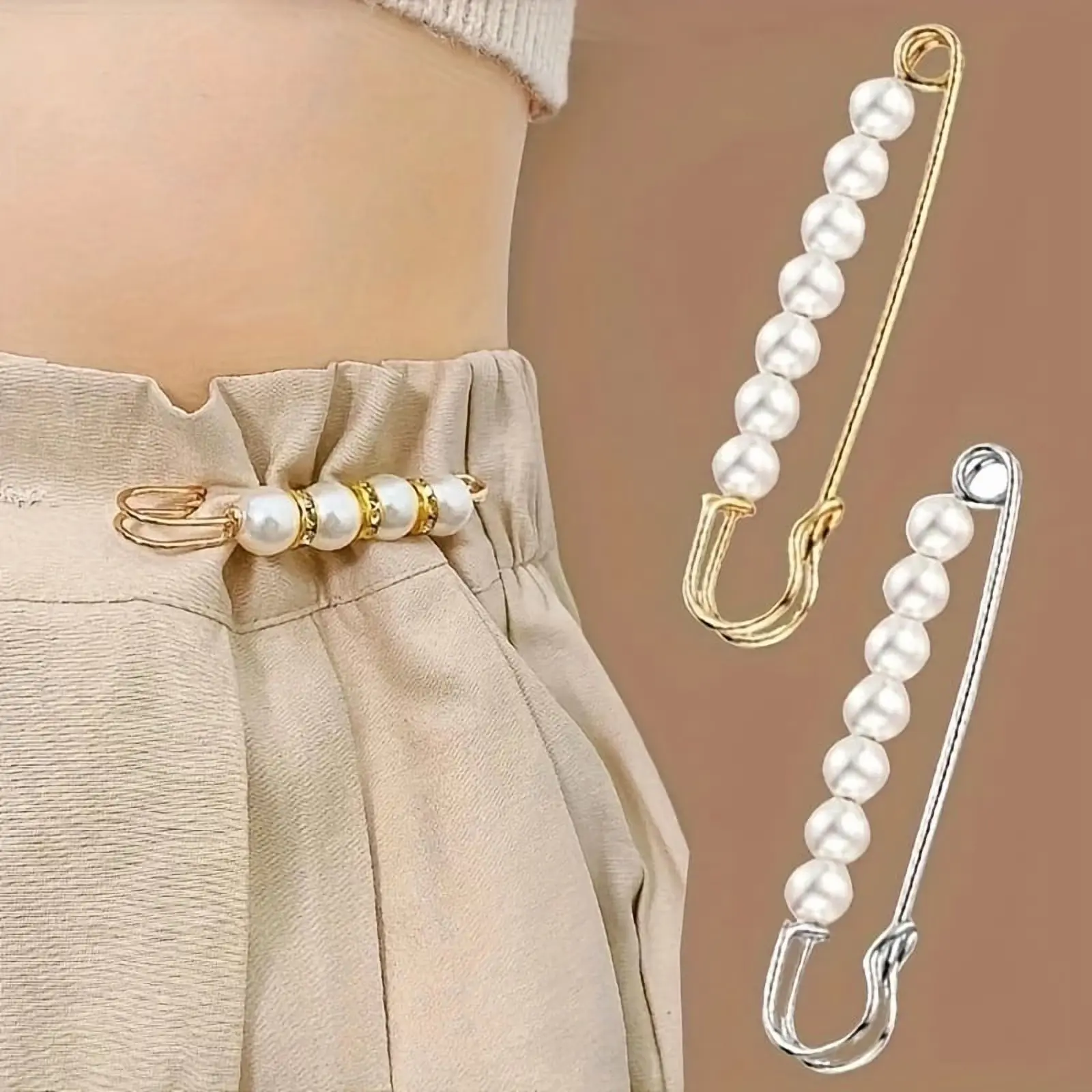 MORNINGJOYSHOP - 4-Pack Faux Pearl Pins & Brooch Set – Vintage-Inspired Shawl Clasps & Safety Clips for Jeans and Loose Pants