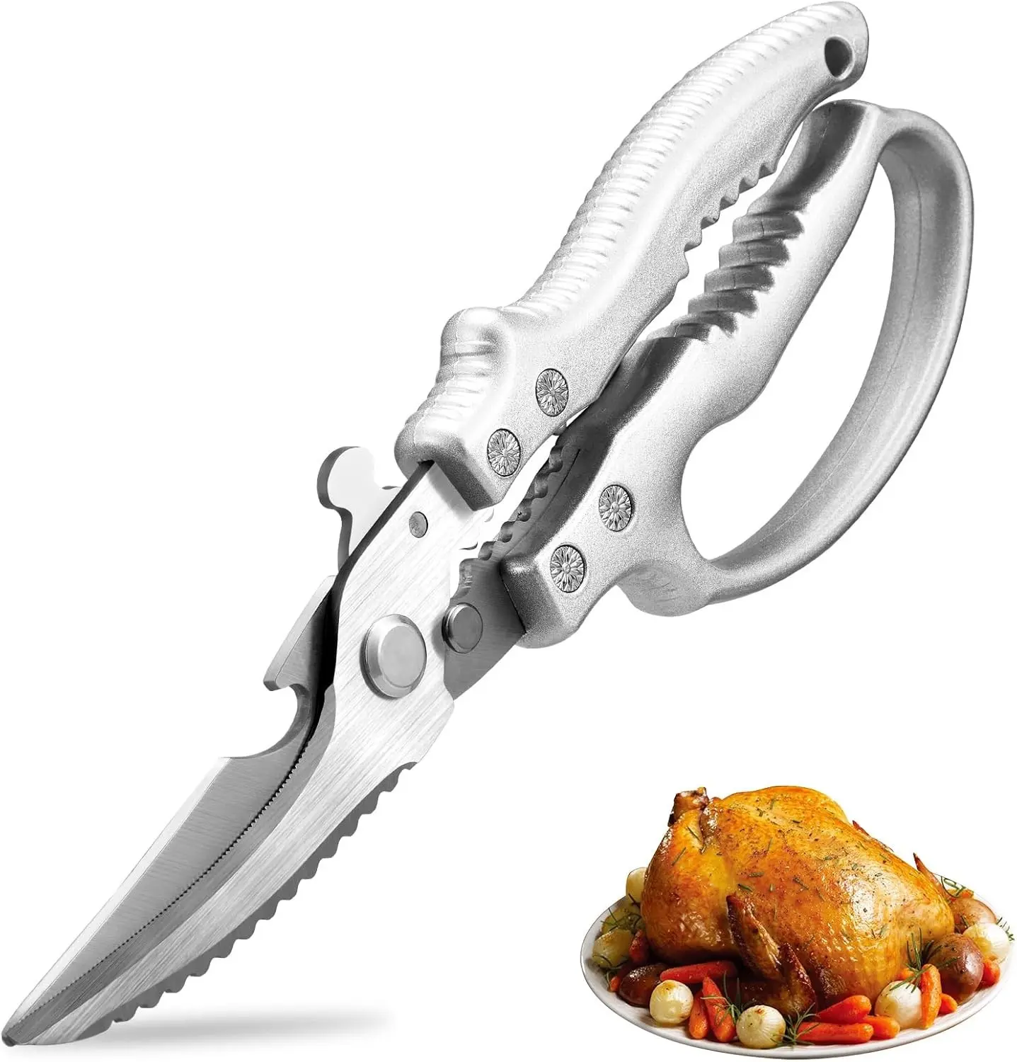 Heavy Duty Stainless Steel Kitchen Scissors, Poultry Shears for Cutting Meat, Chicken, Bone, Turkey, Fish, Veggies, Nuts. Multi-Purpose Kitchen Shears With Anti-Slip Handle, Spring Loaded, Dishwasher Safe Kitchenware