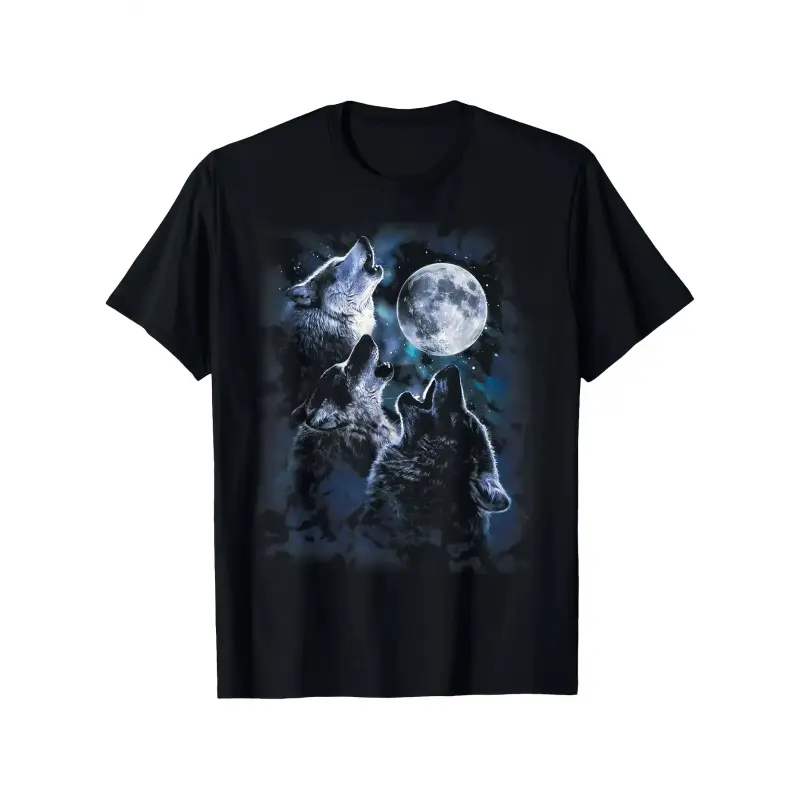 Men's Howling Wolf Pack Graphic T-Shirt, Casual 100% Cotton Loose-Fit with Full Moon Night Sky Print for All Seasons, Childrens Day, 4Xl, White Wolf, Loose-Fitting, Wolf Head Men's Short-Sleeve T-Shirts, Crew Men's Short-Sleeve T-Shirts