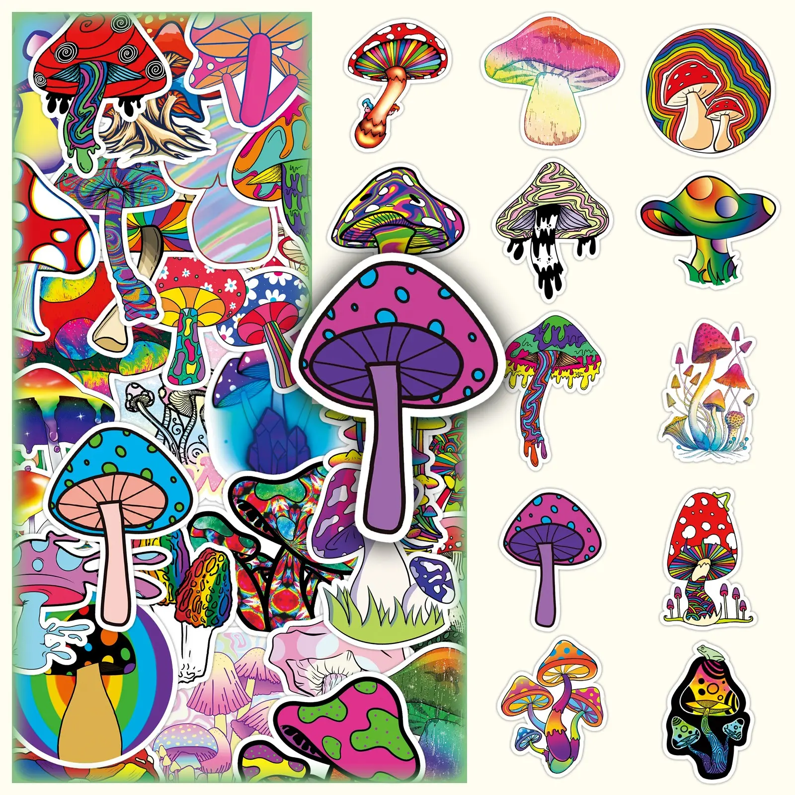 Mushroom Pattern Sticker, 50pcs/set Colorful DIY Decorative Art Stickers, Scrapbooking & Stamping Supplies for Journal Making