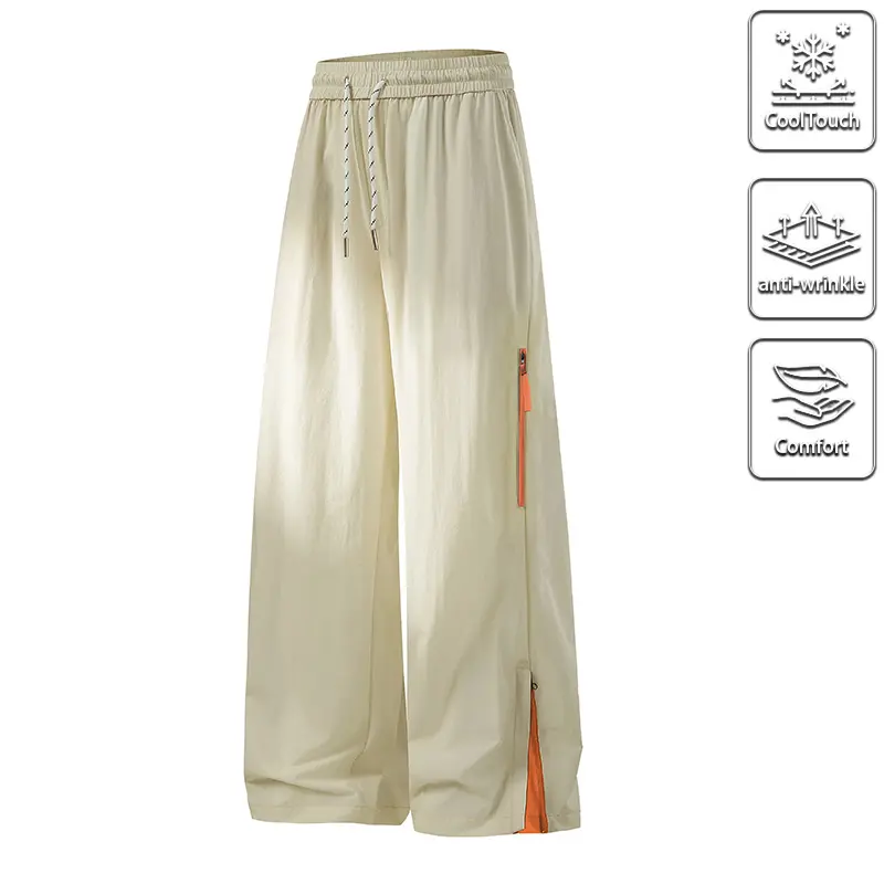 Y2K Aesthetic Unisex Oversized Parachute Pants, Lightweight Breathable Anti-Wrinkle Cool Touch Cargo Trousers with Side Slit, Streetwear Jogger Pants for Teens & Adults