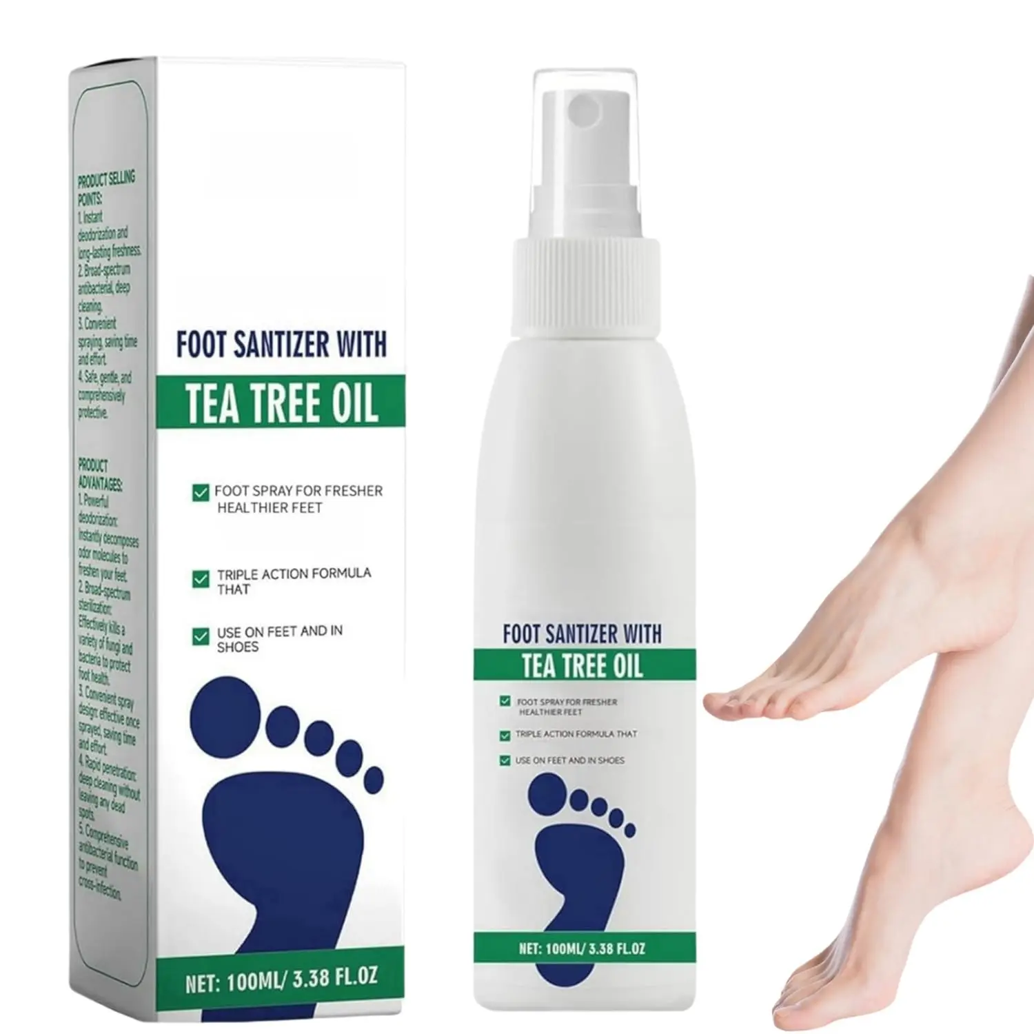 Foot spray with tea tree oil, foot care for dry feet—plantar moisturizing deodorant, advanced foot and nail spray