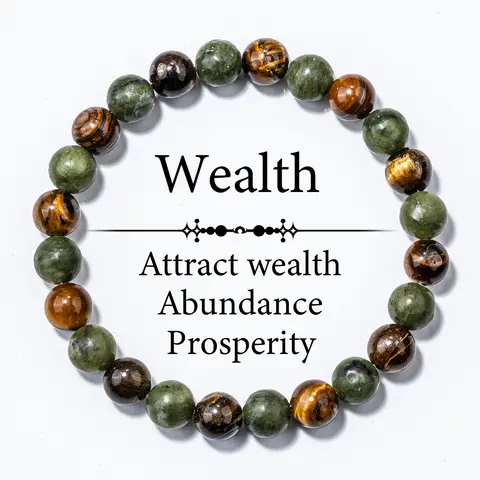 Unisex Retro Natural Tiger's Eye Healing Crystal Beaded Stretch Bangle - Adult Gemstones and Crystals Accessory, Bejeweled Style for Wealth & Prosperity, Ideal for Bracelet Stacking (Tiger Eye Bead Bracelets & Bangles)