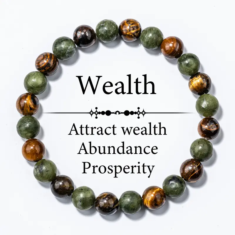 Unisex Retro Natural Tiger's Eye Healing Crystal Beaded Stretch Bangle - Adult Gemstones and Crystals Accessory, Bejeweled Style for Wealth & Prosperity, Ideal for Bracelet Stacking (Tiger Eye Bead Bracelets & Bangles)