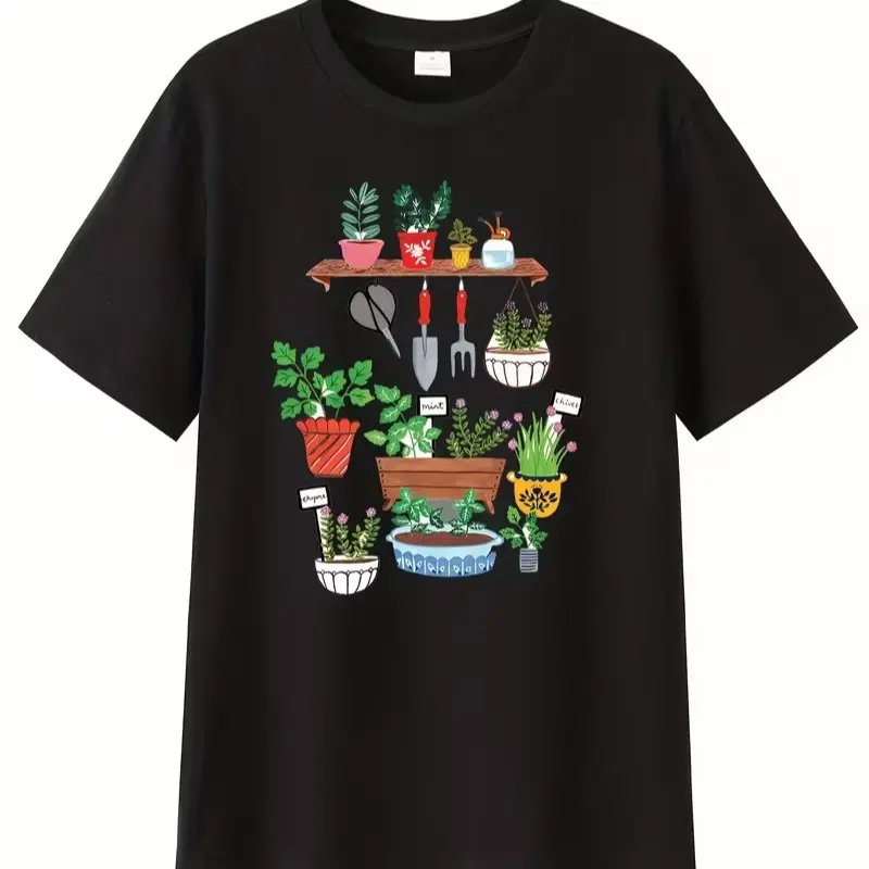 Herb Garden Lover T-Shirt Vintage Botanical Potted Plants Gardening Tree Plant Mom Gift Casual Short Sleeve Shirt