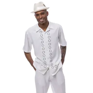 Cream Geometric Front Short Sleeve Walking Suit Set - Classic Fit