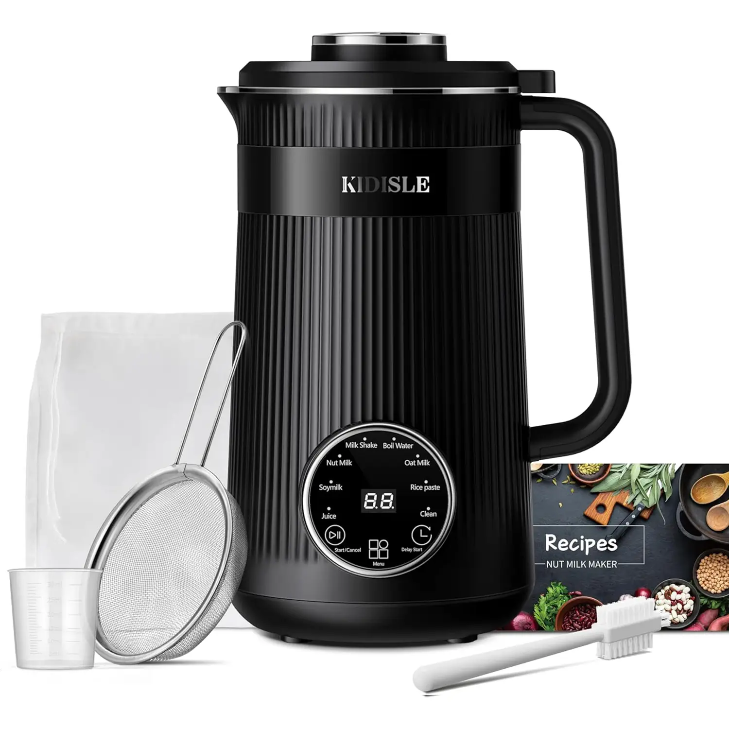 8-in-1 Multifunctional Automatic Nut Milk Machine&Coffee Maker, 32oz Auto Self-Cleaning, Delay Start, Keep Warm, Boil Water – Stainless Steel, Black/W