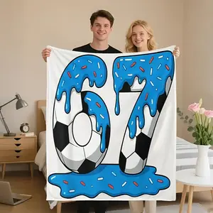 Soft Funny Throw Blanket Soccer-Themed Flannel Blanket - Soft Lightweight All-Season Throw with Number 67 Dripping Soccer Design in, Red, - Perfect for Bed, Sofa, Travel, Camping - Ideal Sports Fan Gift for , Soccer Players - Machine Washable Cozy