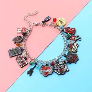 Strange Things Around Christmas Gift Season 4 Cartoon Bracelet with Light Bulb Letter Charms Unique Design Unisex Accessory Gold Plated Hypoallergenic Twist Chain