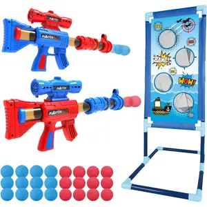 Parent-child Interactive Competition Shooting Game Air Soft Gun Set Toy for Kids Boys 6-10+ 2 Player Foam Blaster Air Guns 24 Foam Bullet Balls Popper & Target Indoor Sport Safe Non-Toxic ABS Material Outdoor Shooting Game Air Gun Set gift for boys