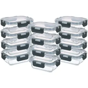 24-Piece Small Glass Food Storage Containers with Lids Airtight, 1.5 Cup Meal Prep Containers Set, Safe, Grey