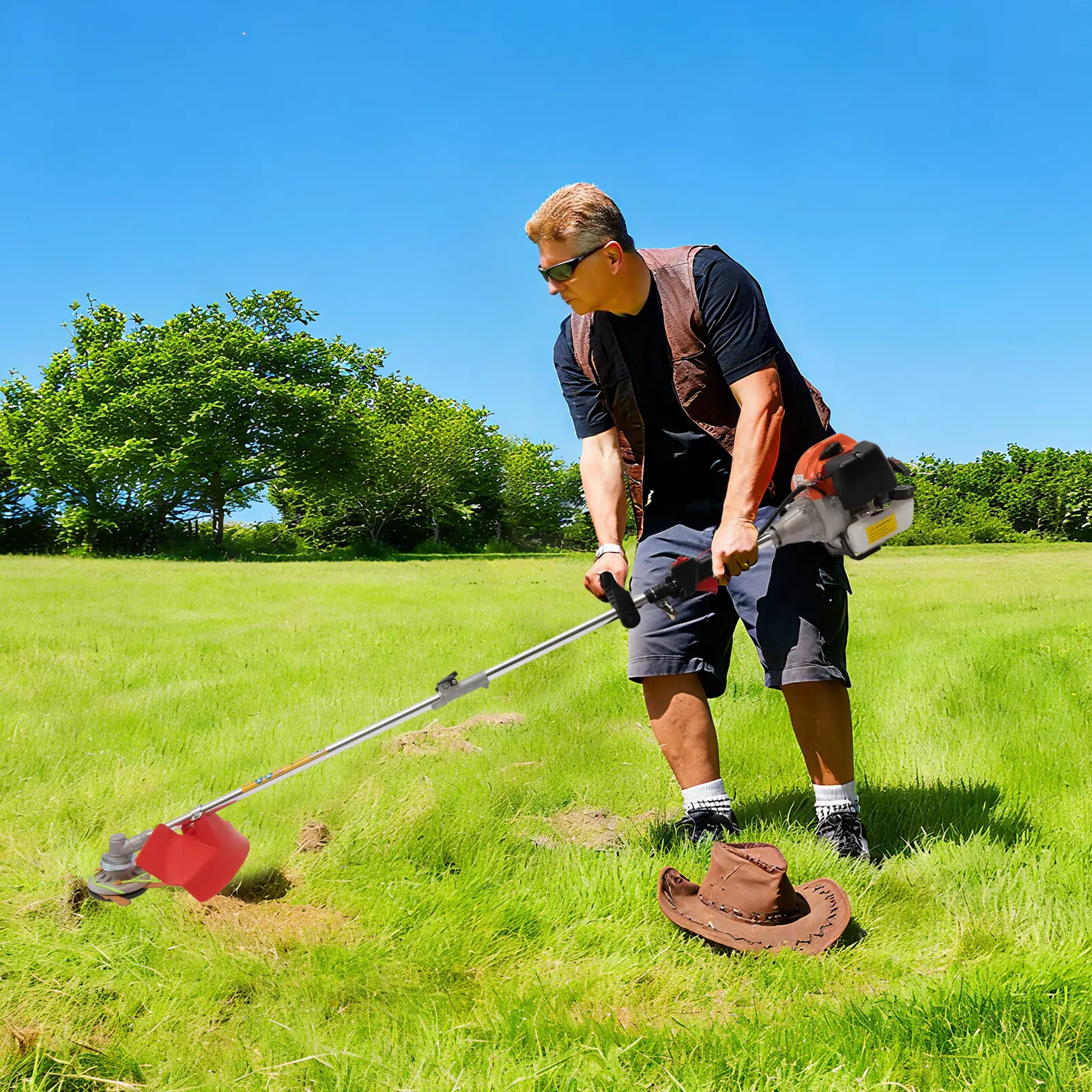33cc 2-Stroke Brush Cutter 0.81KW 8500RPM Weed Wacker with 2 Blade Heads for Grass Farm Orchard Garden