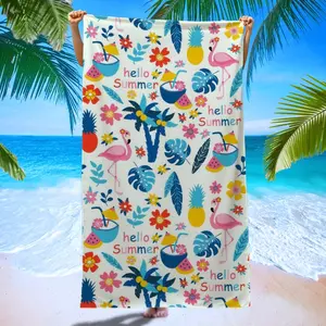 Fresh Tropical Beach Towel Gift, Flamingo Pineapple Palm Tree Floral Watermelon Drink Design, Super Absorbent Quick Dry Bath Towel