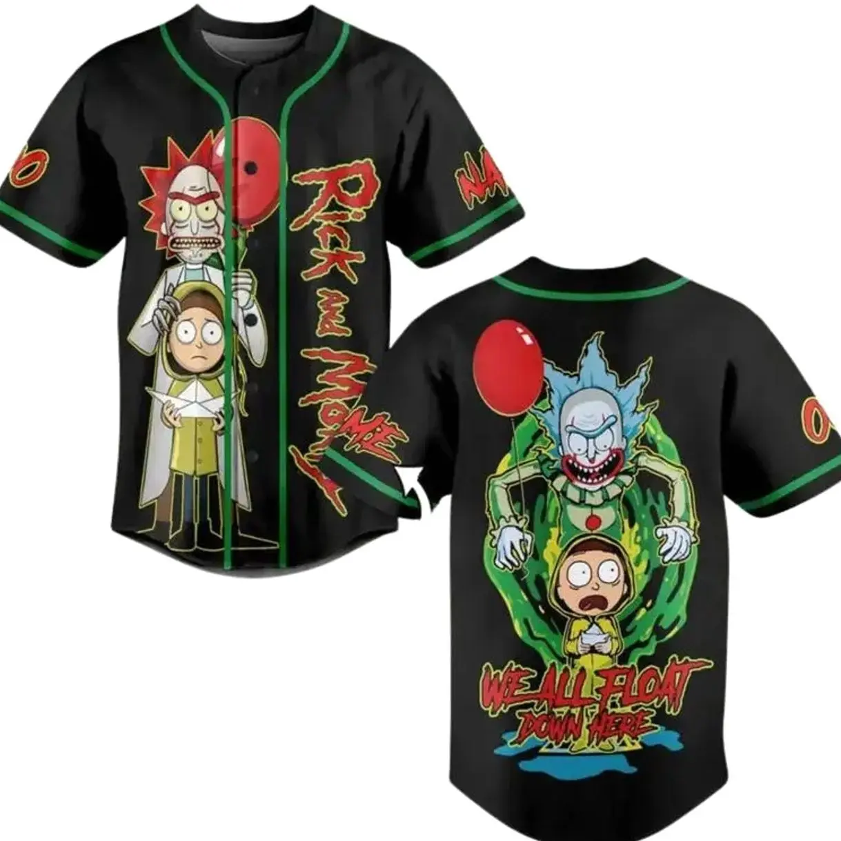 BaseMode Rick And Mortyy Baseball Jersey Cartoon Fan Sport Anime Lover Top Loose-Fitting 100% Polyester V-Neck Short Sleeves