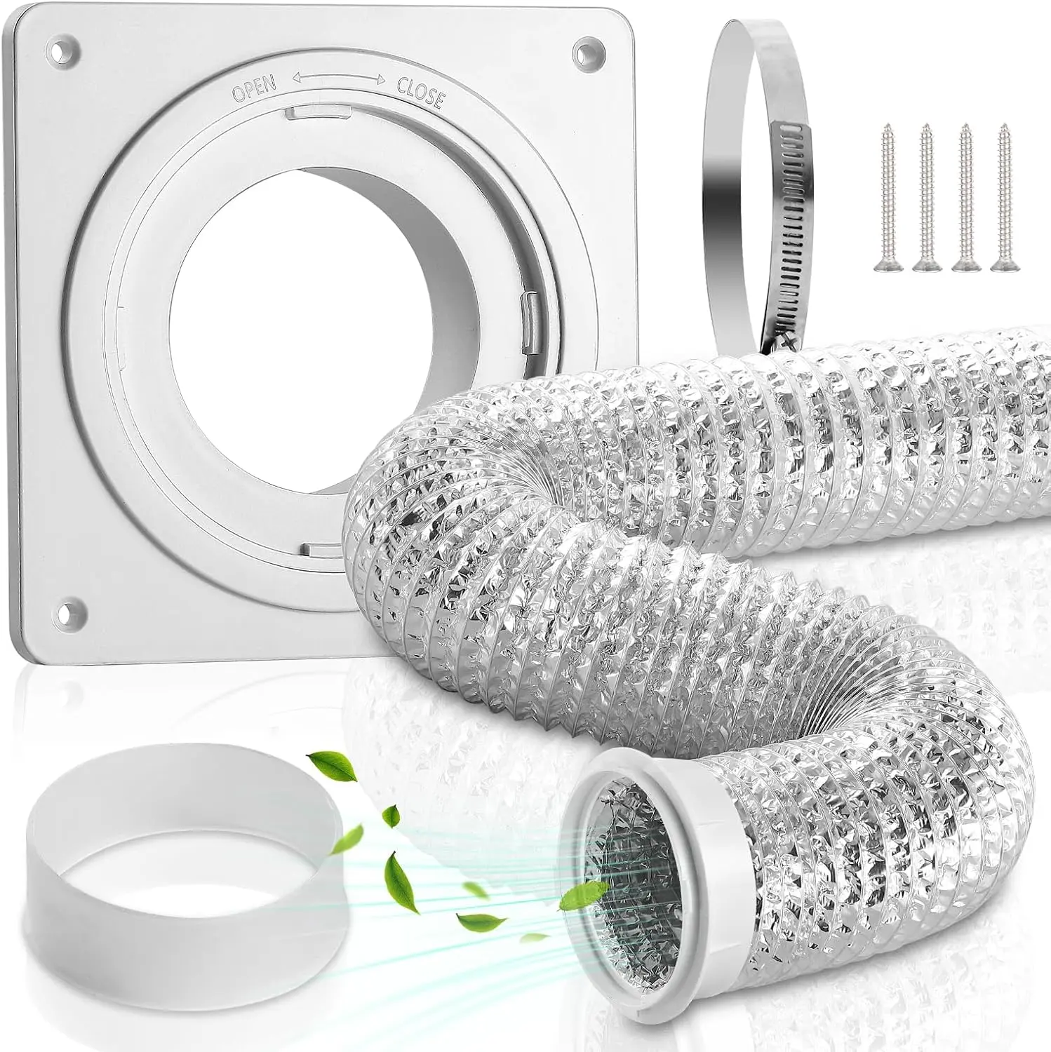 GJANSH Dryer Vent Connector Kit, 1 Kit with 4-Inch Duct Wall Plate, 8ft Flexible & Durable Hose Vent, Twist Lock Quick-Release Connector, Duct Flange, Easy-to-Clean for Laundry Wall Exhaust,toolupgrade