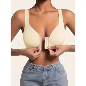 Women's Wireless Front Closure Full Coverage Push Up Bra, Soft Breathable Comfortable No Underwire Design, TShirt Bras Adjustable Hooks Eyes