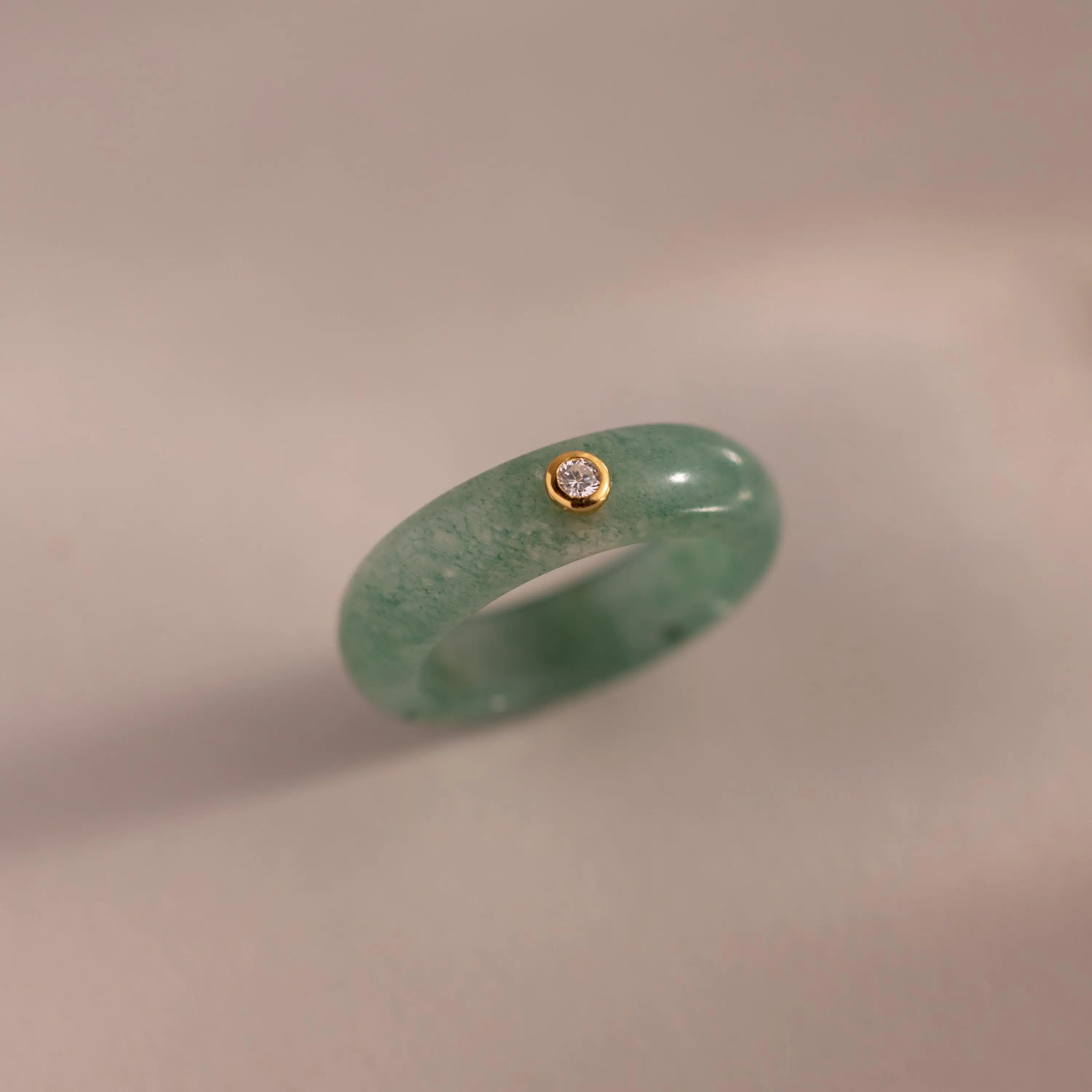 Jade Diamond Ring by Caitlyn Minimalist - Natural Green Jade Gemstone Ring with Crystal Accent - Boho Stacking Ring for Everyday - Nature-Inspired Jewelry - Girlfriend Gift
