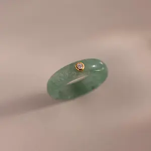 Jade Diamond Ring by Caitlyn Minimalist - Natural Green Jade Gemstone Ring with Crystal Accent - Boho Stacking Ring for Everyday - Nature-Inspired Jewelry - Girlfriend Gift