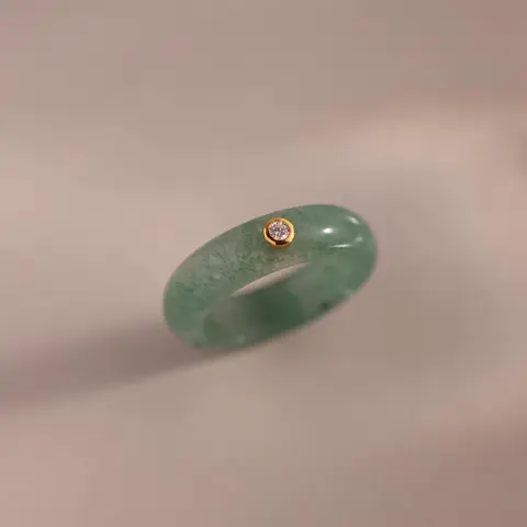 Jade Diamond Ring by Caitlyn Minimalist - Natural Green Jade Gemstone Ring with Crystal Accent - Boho Stacking Ring for Everyday - Nature-Inspired Jewelry - Girlfriend Gift
