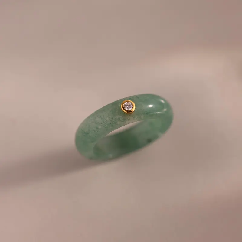 Jade Diamond Ring by Caitlyn Minimalist - Natural Green Jade Gemstone Ring with Crystal Accent - Boho Stacking Ring for Everyday - Nature-Inspired Jewelry - Girlfriend Gift