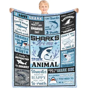 Shark Gifts for Women Men, Shark Blanket for Boys Gilrs, Blue Sharks Deocr, Ocean Blanket, Cute Sharks Things Birthday Easter for Couch Bed Sofa Living Room,