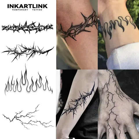 INKARTLINK Thorn Series Small Semi-Permanent Fake Tattoo Stickers - 2 Sheets, Thorns Design, Waterproof, Realistic Look, No Adhesive Reflection, Long-Lasting (1-2 Weeks), All Skin Types, Casual Art, for Adults' Arm/Leg Body Art, Temporary Gothic Tattoos