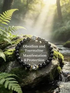 Handmade Obsidian Tourmaline Bracelet, Beaded Gemstones, Boho Stone Bracelet, Dual Effect Elastic Bangle, Energy Protection, Balance Energy, Unisex Jewelry, Daily Wear, Holiday Gift