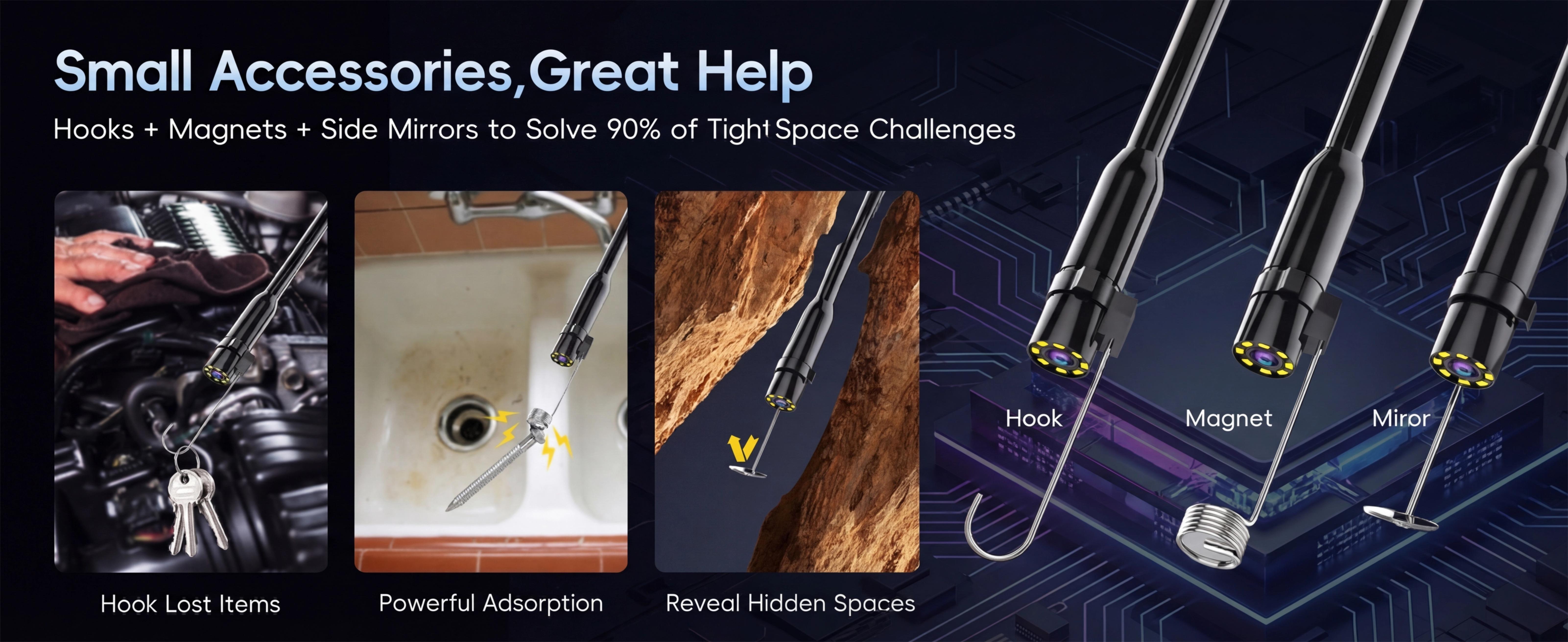 SEESE 16.5FT Borescope Camera with Light, 4.3" HD Screen, Waterproof Endoscope with 8 LED Lights, Semi-Rigid Cable for Sewer, Drain, Pipe Inspection