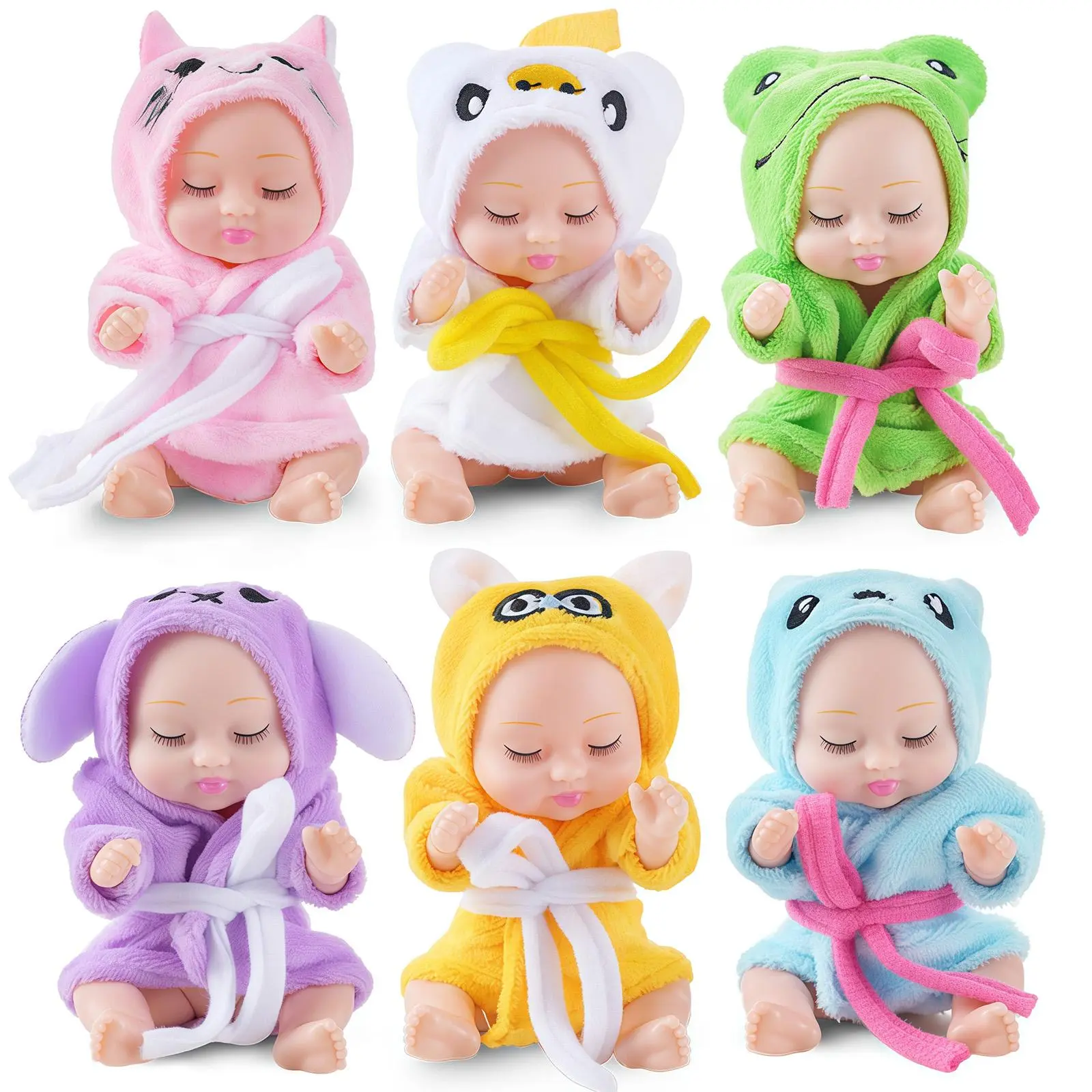6 dolls in mini dollhouse, 4-inch realistic PVC toys, mini reborn doll set for Easter basket filling, suitable for children and babies to shower Easter basket birthday gifts.