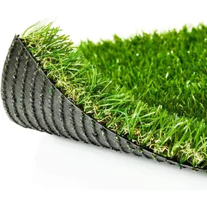 1.38" Thick Realistic Artificial Grass Outdoor Rug 4' x 6', Synthetic Fake Turf Mat Rubber Backed with Drainage Holes for Garden Yard Dogs, Customized Sizes Available