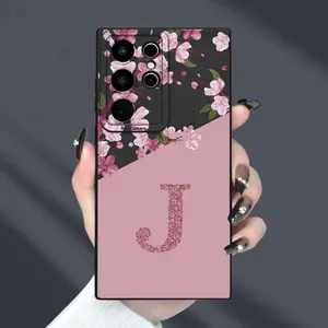 Flower Letters J Pattern Angel Eye Matte Texture Full Protection Anti-fingerprint Black TPU Case with Lens Protector for SamSung for Galaxy S20FE 2022 5G S21FE S23FE/Ultra/Plus A52/A52S 5G/4G A53 A54 5G A14 A25 A34 A05S A15 Gifts for Friend Women Men