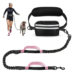 Hands-Free Dog Leash, Elastic Strengthened, Ideal for Running, Walking, Training, Hiking, Durable Dual Handle Waist Belt, Reflective Bungee, Walking Harness