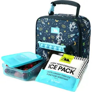 Kids Lunch Box Combo with Gel Ice Pack and Sandwich Container, Insulated Bag for Travel Lunch, Sensory Fidget Toy Handle, Space Odyssey