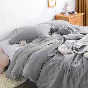 Premium Linen Duvet Cover Set for Bed 3-Piece with Elegant Ruffle Design, Ultra Soft Breathable Natural Fabric, Luxurious Silky Bedding Set with Zipper Closure and Corner Ties, Lightweight & Hypoallergenic All-Season, Grey