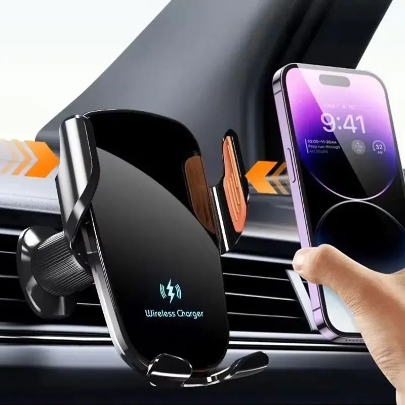 Wireless mobile phone car charger holder one-click release Fast Charging manual clamp air outlet suitable for wireless charging mobile phone USB port, Fast Charging Solution