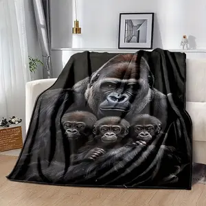 Cozy Gorilla Family Print Flannel Blanket - Soft & Warm for All Seasons - Perfect for Sofa, Bed, Car & Outdoor Use - Great Gift for Christmas, Birthdays & Family Holidays