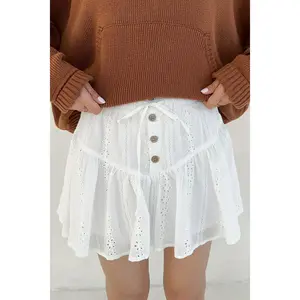 Caris Drawstring Waist Eyelet Mini Skort