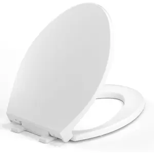 Elongated Toilet Seat, 18.5" Soft/Slow Close Oval (Oblong) Toilet Seat for Elongated Toilets, No-Slam Quiet-Close Lid, Easy-to-Install & Clean, Durable Never-Loosen White Plastic Seat