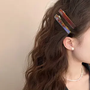 Vintage Tortoiseshell Hair Clips for Women, Elegant Acetate Hair Barrettes, Minimalist Rectangle Duckbill Clips, Retro Hair Accessories for Daily Styling, Basic