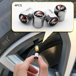 4 Pack Metal Car Valve Stem Caps, Trd Logo Cylinder Hexagon Style, Dustproof Waterproof Rust-Resistant Tire Valve Covers for Toyota Models