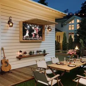 GAOMON 55 in Outdoor TV Enclosure, Solid Wood Weatherproof TV Cover with 4D Adjustable Mount & Fold-Up Door (Fits 44-55 in TVs), Includes Dust Cover & Sturdy Handle, Outdoor TV Box for Patio, Beach