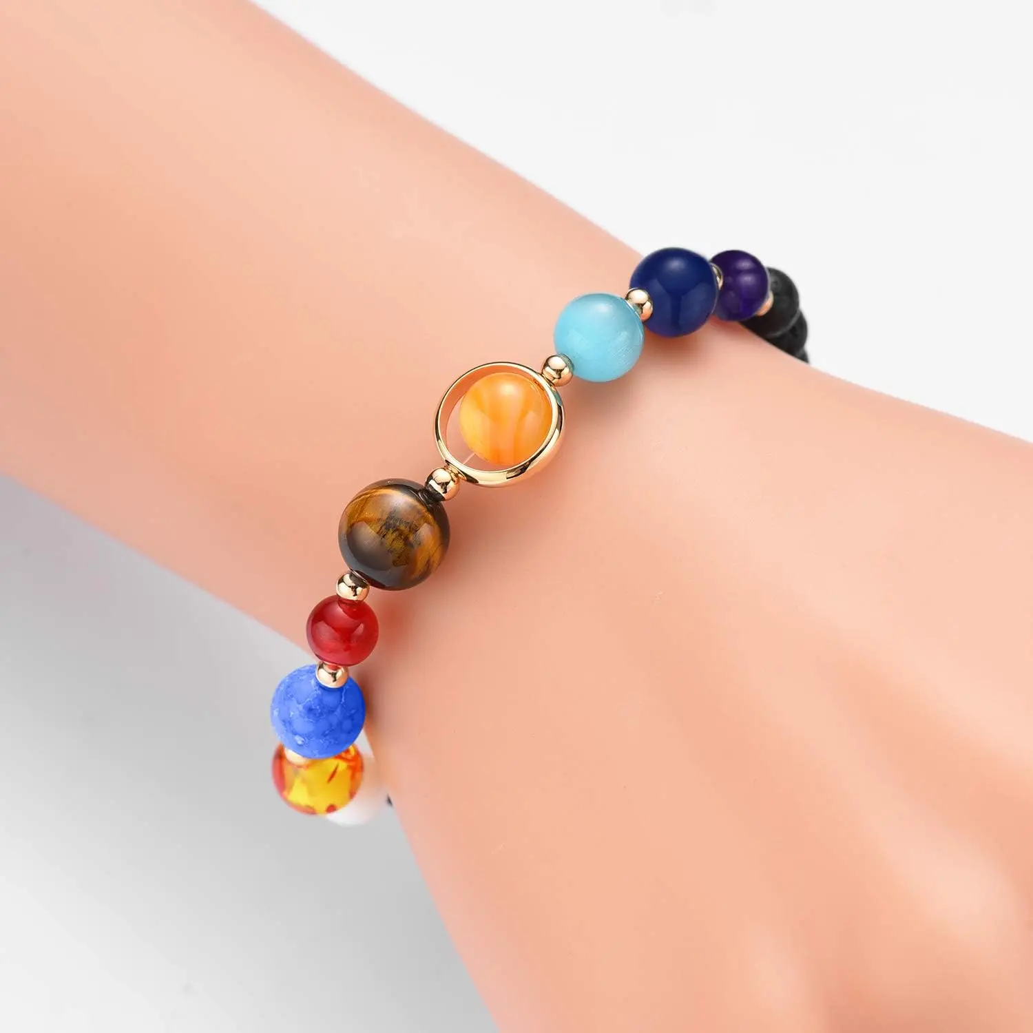 Women Stone Bead Charm Bracelet Universe Galaxy the Eight Planets Nine Planets in the Solar System Guardian Star Bracelets