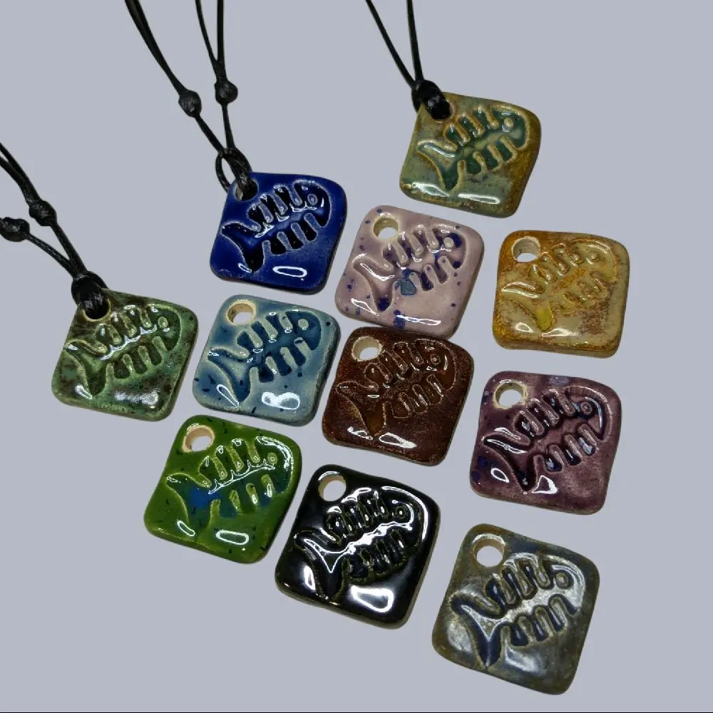 Fish Bone Sardine Handmade Ceramic Pendant Y2K Style Boho Hippie Whimsical Choker Adjustable Black Corded Necklace Clay Charms Jewelry