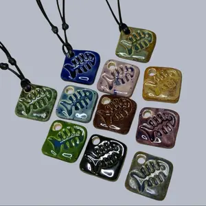 Fish Bone Sardine Handmade Ceramic Pendant Y2K Style Boho Hippie Whimsical Choker Adjustable Black Corded Necklace Clay Charms Jewelry