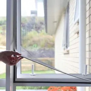 Adjustable DIY Magnetic Window Screen Max 55Inch H x 36Inch W Fits Any Smaller Size With White Frame Fiberglass Mesh