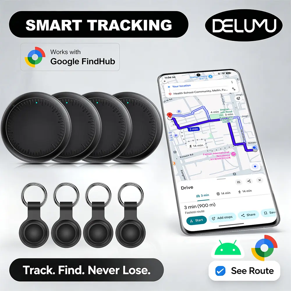 4-Pack Compact Bluetooth GPS Trackers (Android ONLY) - Keychain Item Finder with App Control, Secure Link, Loud Alerts, Find Hub Compatibility, Global Coverage, IP67 Dustproof Waterproof, Silicone Case Protection, Manufacturer Warranty for Luggage, Pets