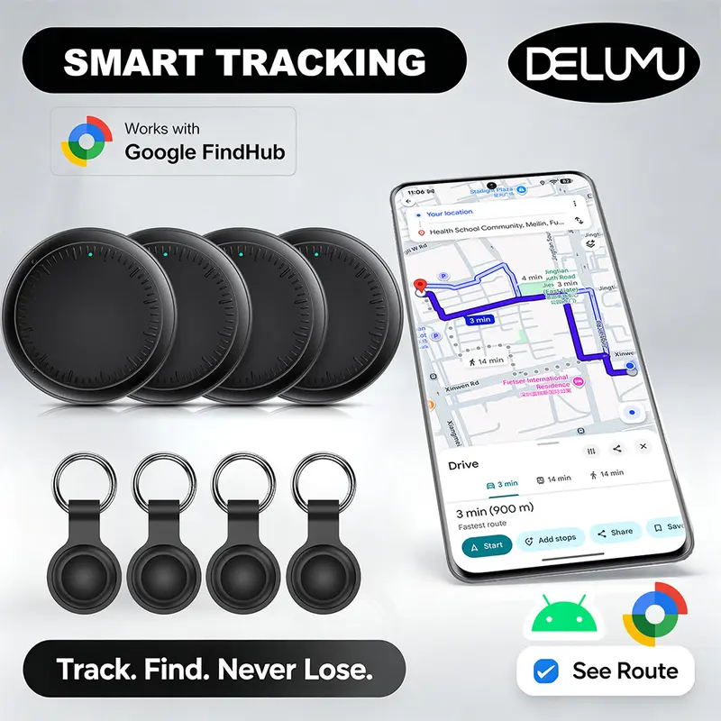 4-Pack Compact Bluetooth GPS Trackers (Android ONLY) - Keychain Item Finder with App Control, Secure Link, Loud Alerts, Find Hub Compatibility, Global Coverage, IP67 Dustproof Waterproof, Silicone Case Protection, Manufacturer Warranty for Luggage, Pets,