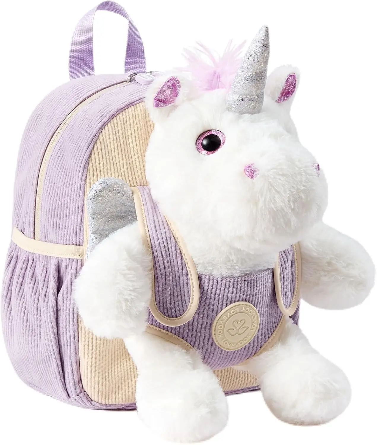 LOVEVOOK Kids Toddler Backpack with Detachable Unicorn Plush, Soft Corduroy Cute Preschool Backpack for Girls, Lightweight School Bag for 3 Year Old Boy Birthday Gift & Christmas