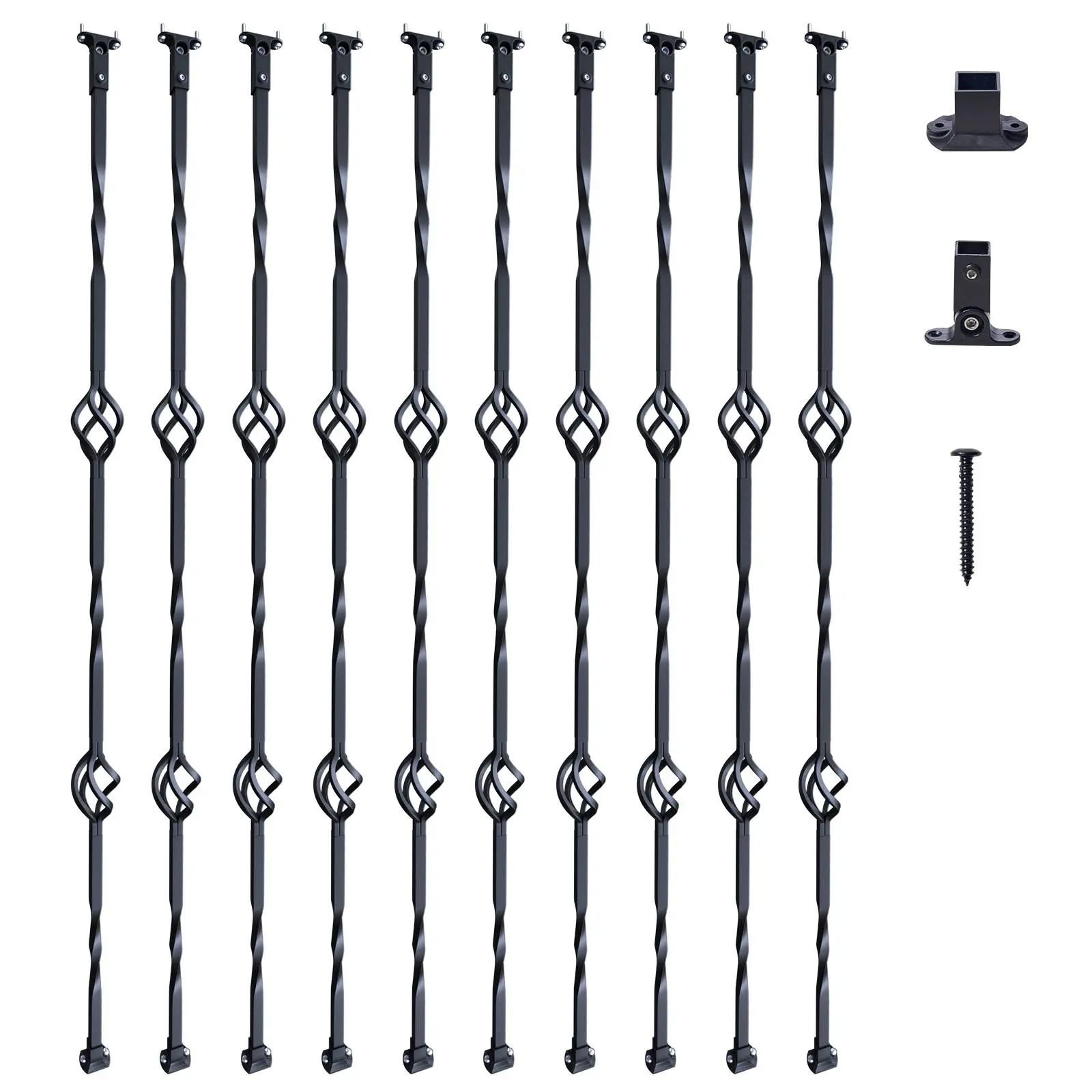 【SummerFinds】VEVOR 10 Double-Basket Galvanized Steel Staircase Balusters, 44'' x 0.5'' (44 inches) Matte Finish Decorative Handrail Spindles, 20 Baluster Shoes, 40 Screws, Easy to Trim and Install for Deck Railing Decoration